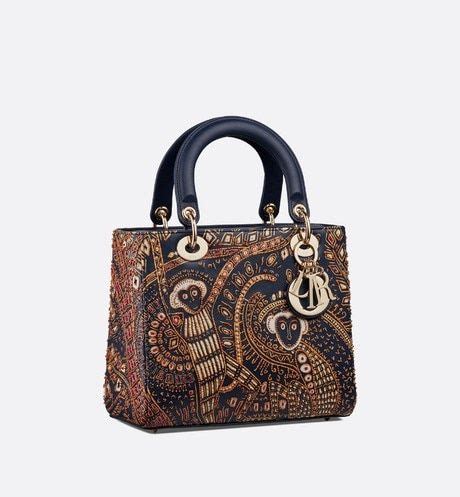 Medium Brown Lady Dior Dior Animals Embroidered Smooth 